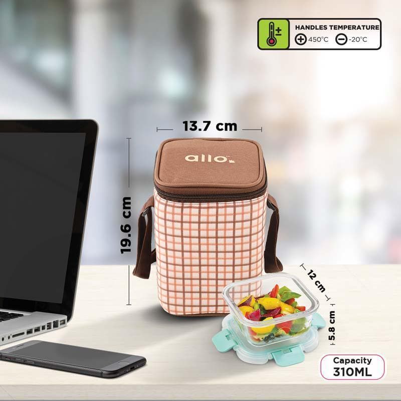 Tiffin Box - Jonas Lunchbox With Square Checks Bag (310 ML) - Set Of Three