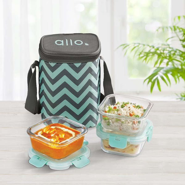 Tiffin Box - Jonas Lunchbox With Square Chevron Bag (310 ML) - Set Of Three