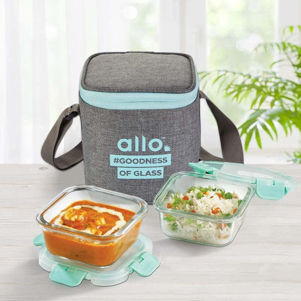 Tiffin Box - Jonas Lunchbox With Square Grey Bag (310 ML) - Set Of Two