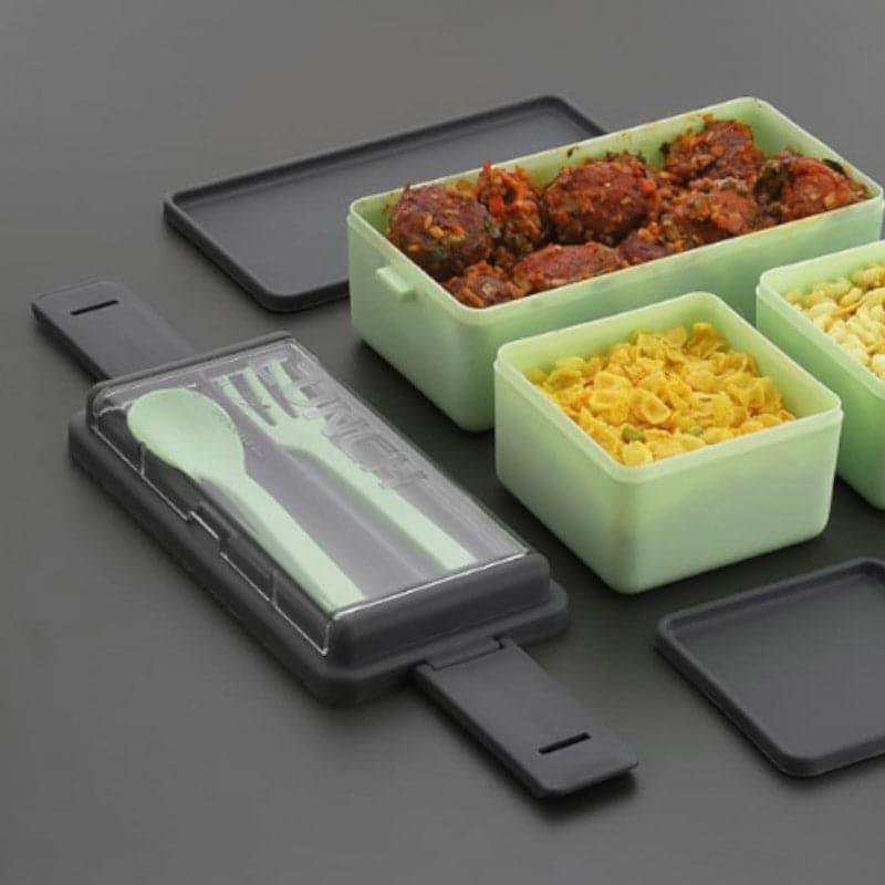 Buy Double Deck Lunch Box With Cutlery (Mint) - Set Of Three Tiffins & Lunch Box from Vaaree