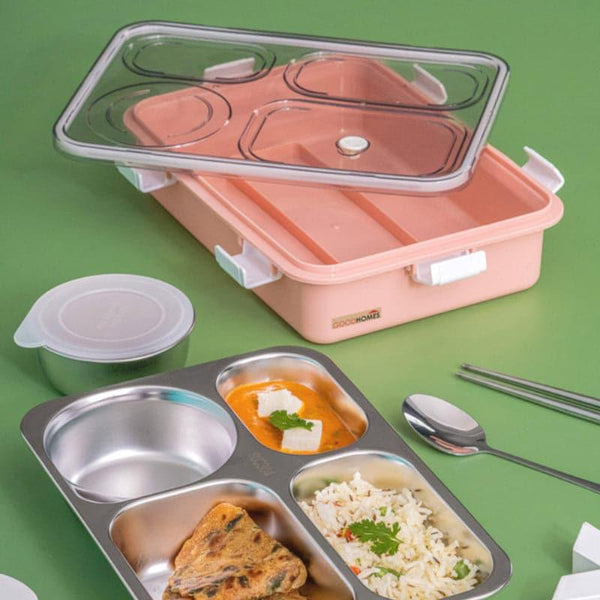 Tiffins & Lunch Box - Emerio Lunch Box With Compartments (Pink) - 750 ML