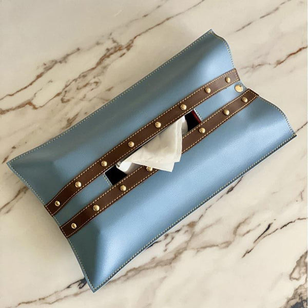 Tissue Holder - Belto Faux Leather Tissue Cover - Blue