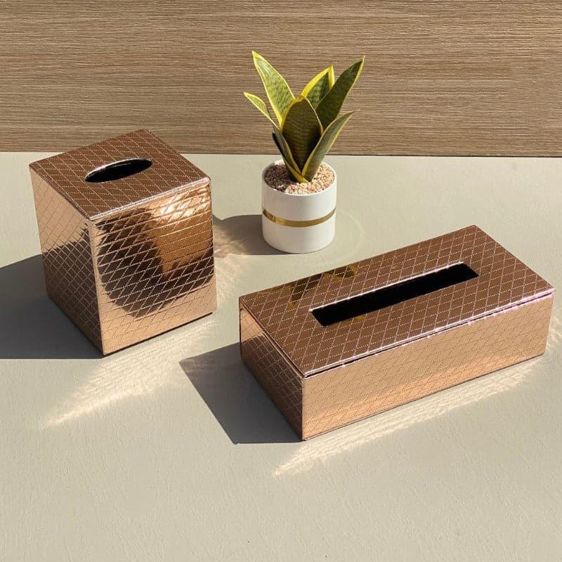 Buy Nera Checkered Tissue Box - Rose Gold Tissue Holder from Vaaree