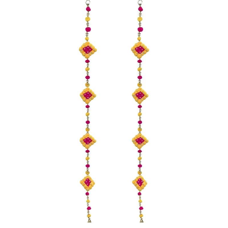 Buy Pompom Toran (Pink & Yellow) - Set Of Two Toran from Vaaree