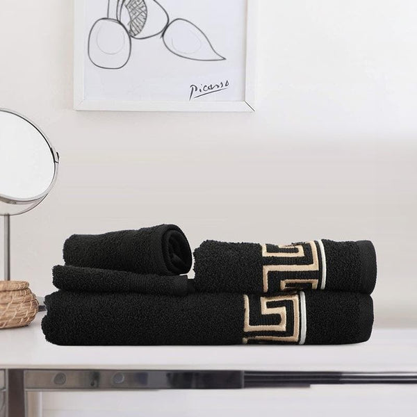 Buy Greek Key Towel (Black) - Four Piece Set Towel Sets from Vaaree