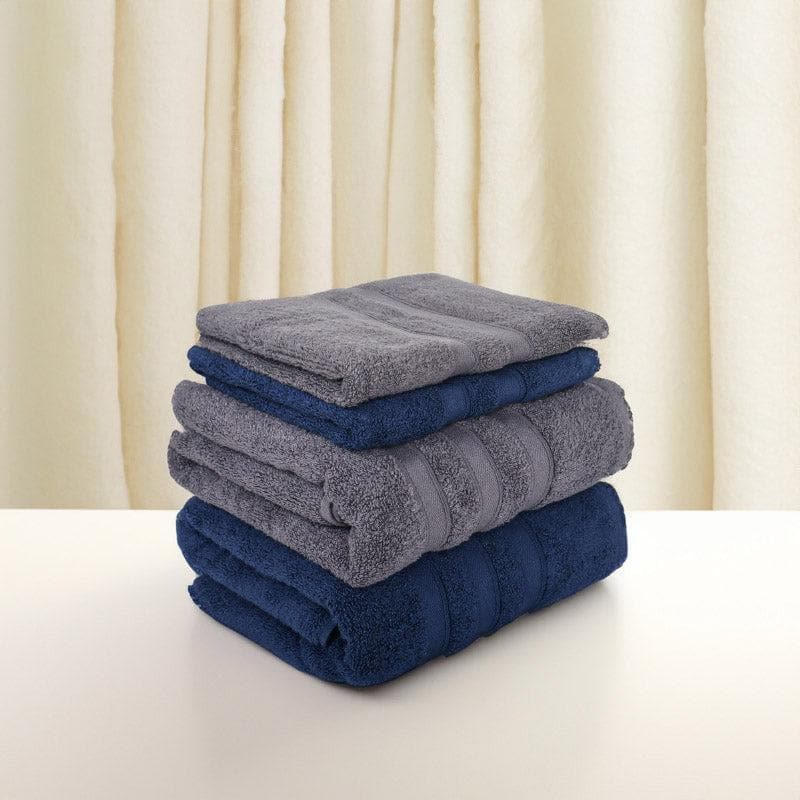 Buy Hydro Glee Towel (Grey & Dark Blue) - Four Piece Set Towel Sets from Vaaree