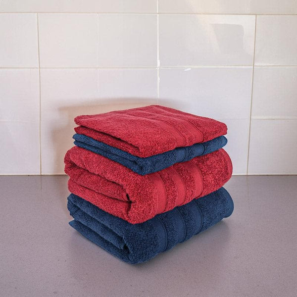 Buy Towel Sets - Hydro Glee Towel (Red & Dark Blue) - Set Of Four at Vaaree online