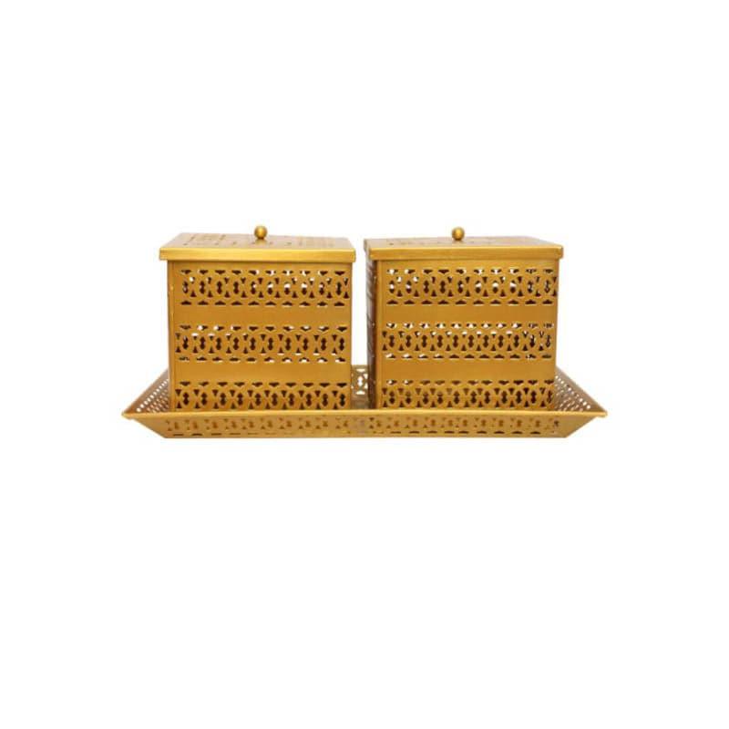 Buy Jaali Storage Box with Tray - Set of Three Serving Tray from Vaaree