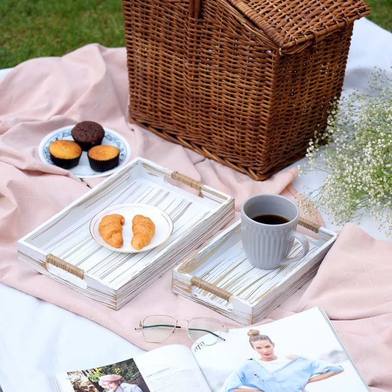 Serving Tray - Rustic Affair Striped Serving Tray - Set Of Two