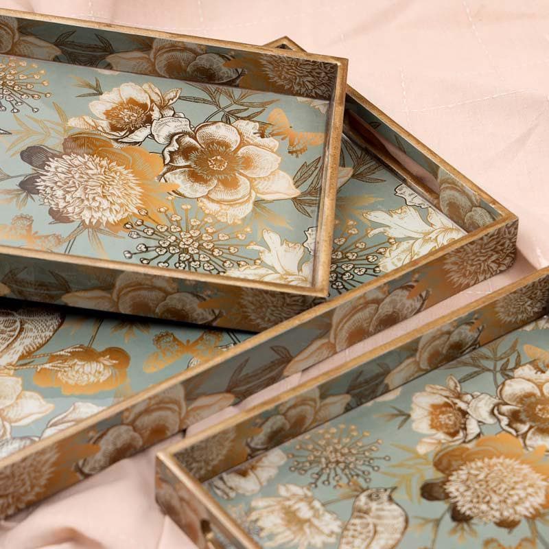 Buy Sequeel Serving Tray (Teal) - Set Of Three Serving Tray from Vaaree