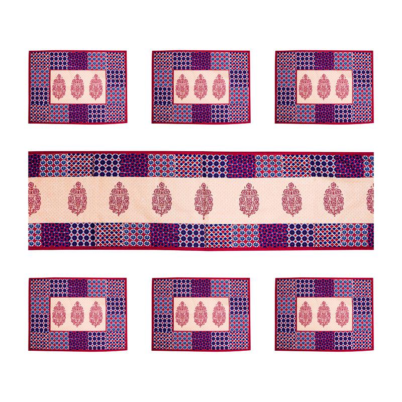 Buy Maroon Mix Table Runner & Placemat - Seven Piece set Table Linen Set from Vaaree