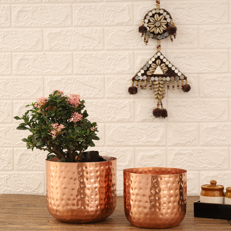 Buy Luxe Glow Hammered Planter (Rose Gold) - Set Of Two Pots & Planters from Vaaree