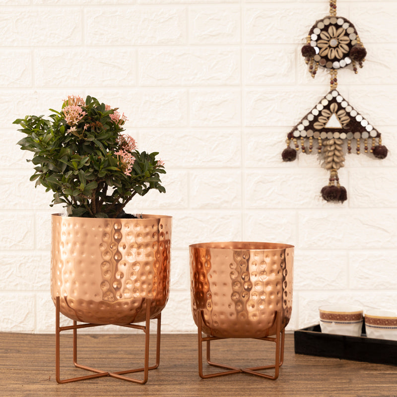 Buy Zeren Olive Hammered Planter (Rose Gold) - Set Of Two Pots & Planters from Vaaree