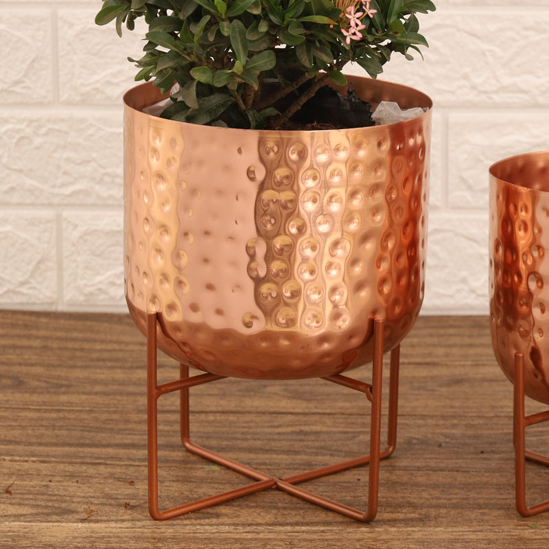 Buy Zeren Olive Hammered Planter (Rose Gold) - Set Of Two Pots & Planters from Vaaree