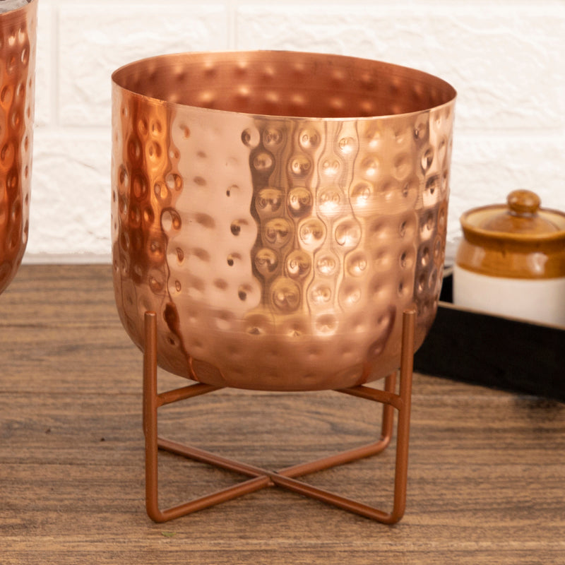 Buy Zeren Olive Hammered Planter (Rose Gold) - Set Of Two Pots & Planters from Vaaree