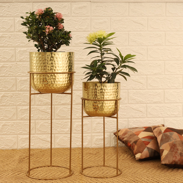 Milara Allure Hammered Planter (Gold) - Set Of Two