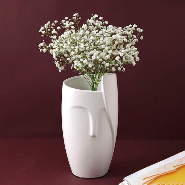 Buy Vase - Abstract Human Face Ceramic Vase - White at Vaaree online