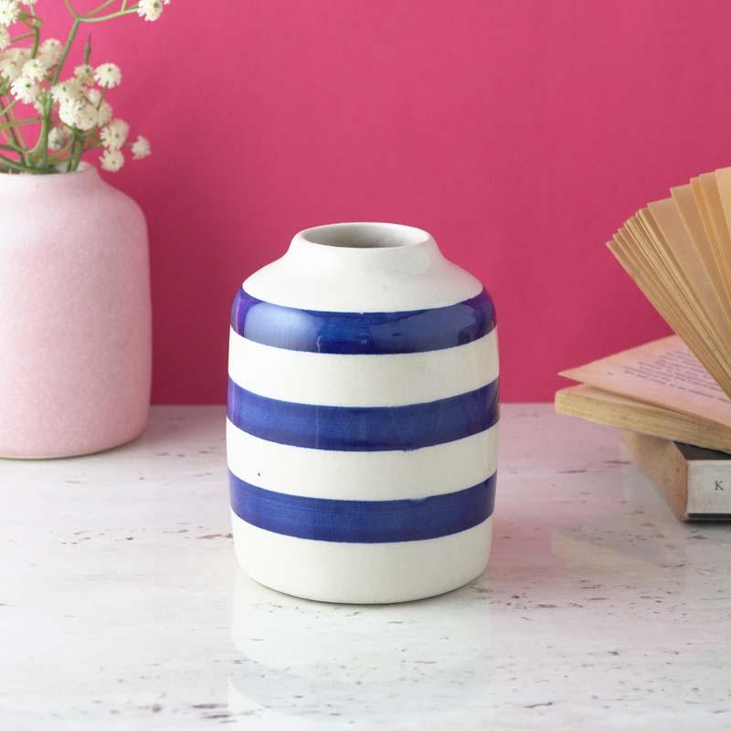 Buy Blue Eye Striped Vase Vase from Vaaree