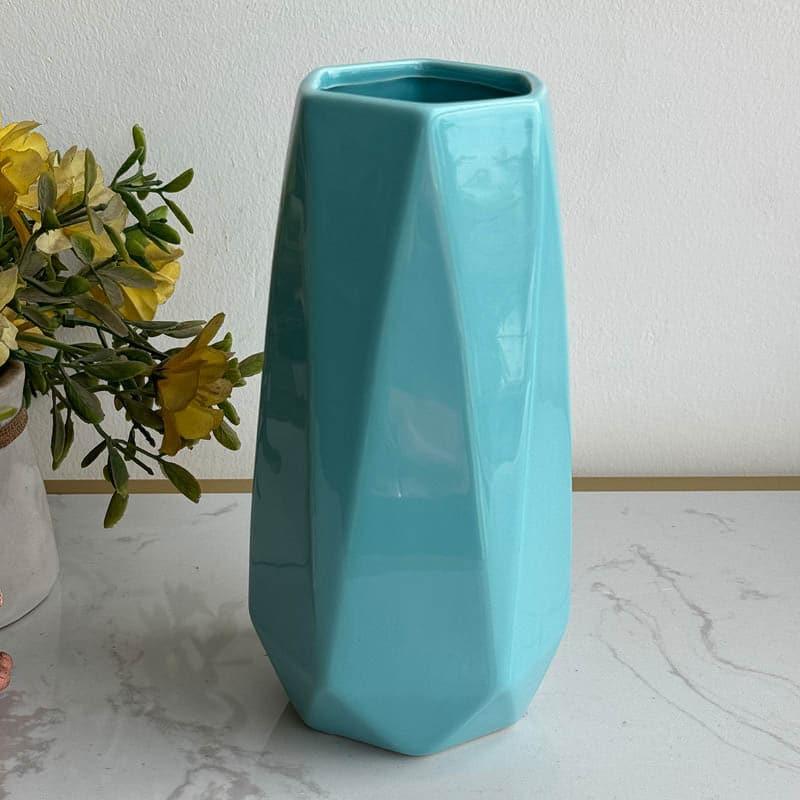 Buy Chroma Cut Ceramic Vase - Blue Vase from Vaaree