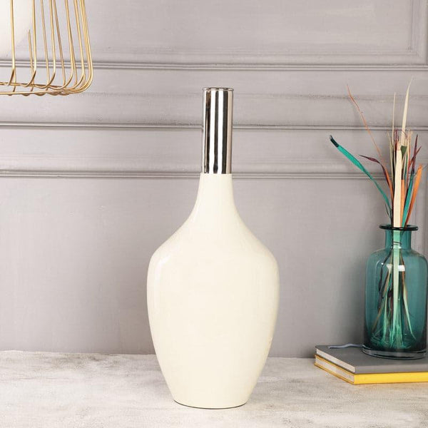 Buy Darota Aluminium Vase - White & Silver Vase from Vaaree