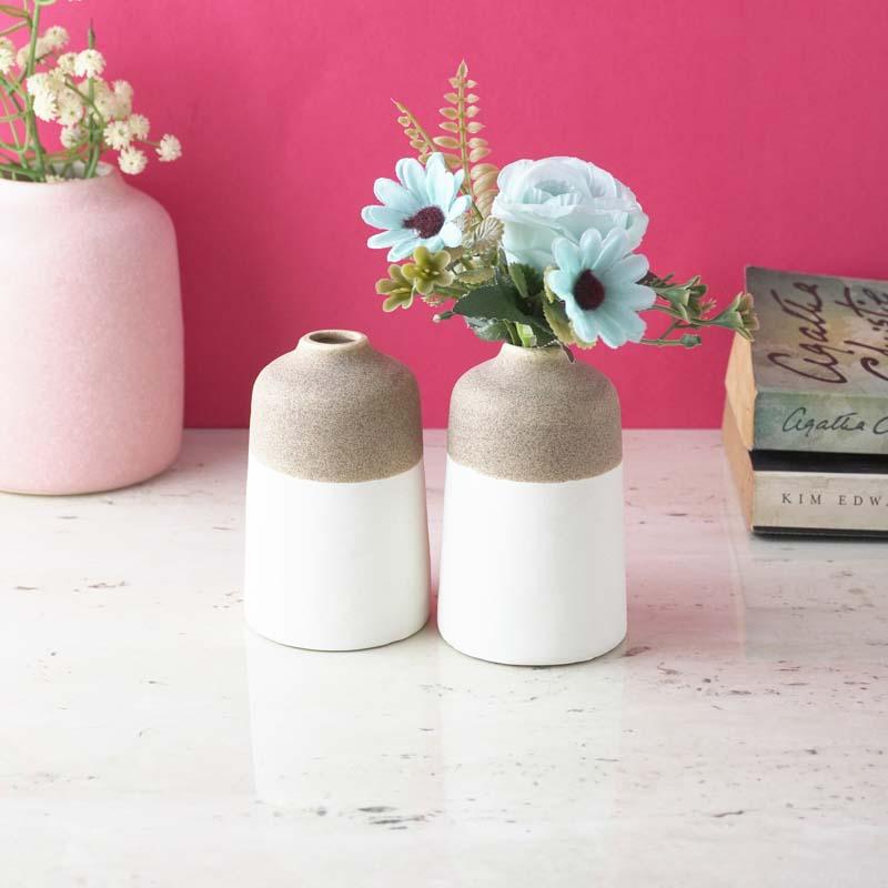 Buy Earthy Cast Ceramic Vase - Set Of Two Vase from Vaaree