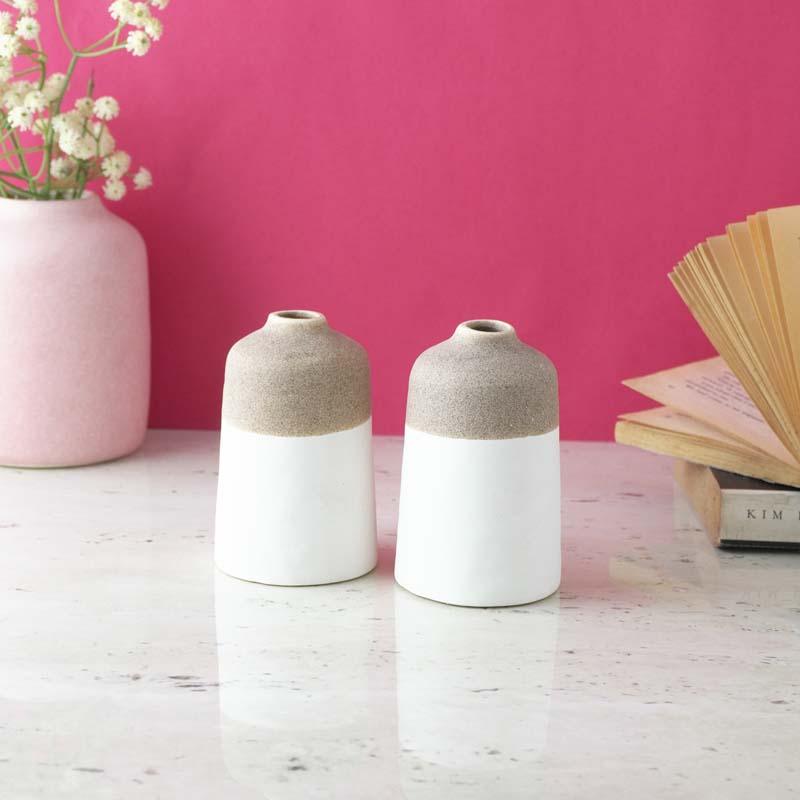 Buy Earthy Cast Ceramic Vase - Set Of Two Vase from Vaaree