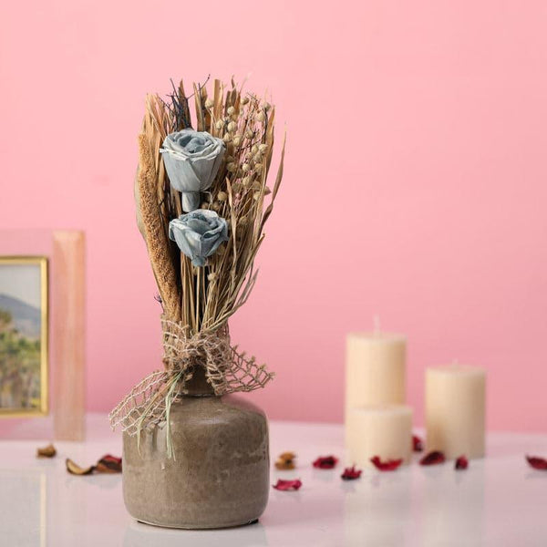 Buy Vase - Edolie Vase With Dry Flowers - Blue at Vaaree online