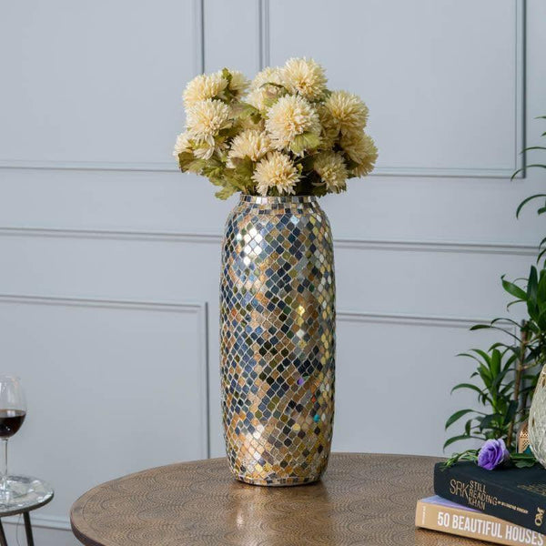 Vase - Garnet Mosaic Tall Vase - Silver