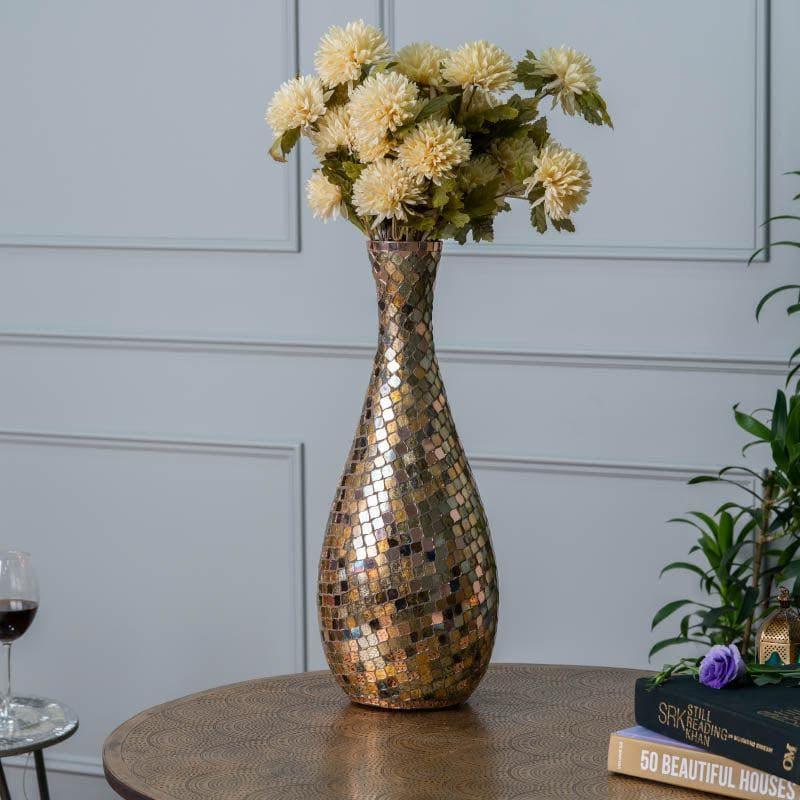 Vase - Garnet Mosaic Tapered Vase - Rosegold