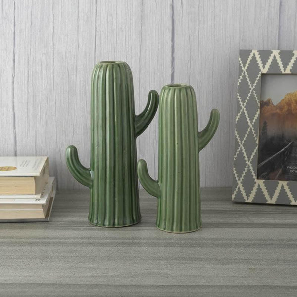 Vase - Green Cactus Vase - Set Of Two