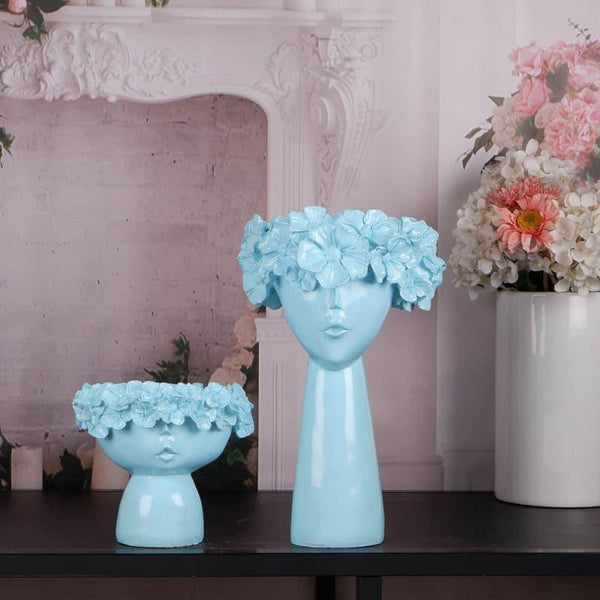 Buy Vase - Jimena Pout Face Vase (Blue) - Set Of Two at Vaaree online