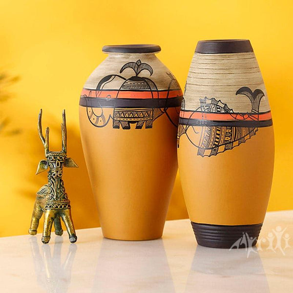 Vase - Mazhcli Muse Tribal Terracotta Vase - Set Of Two