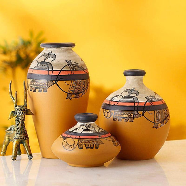 Buy Vase - Melrose Tribal Terracotta Vase - Set Of Three at Vaaree online