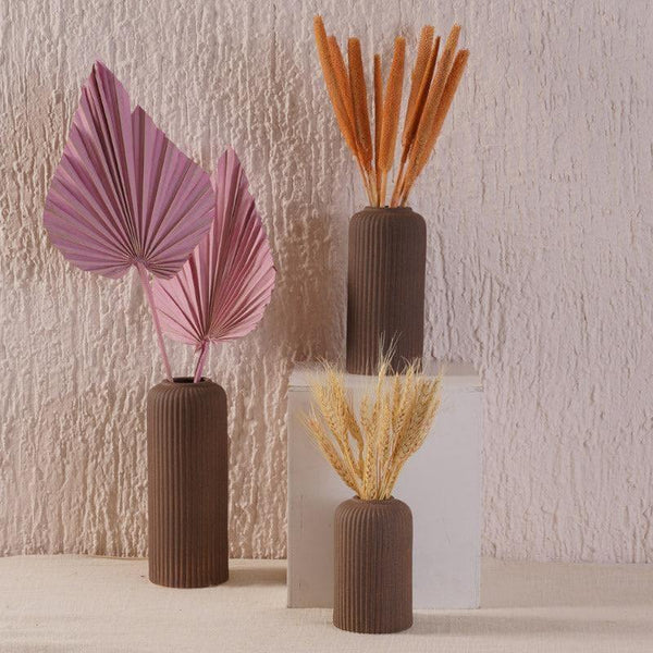 Vase - Miso Ribbed Vase (Brown)- Set Of Three