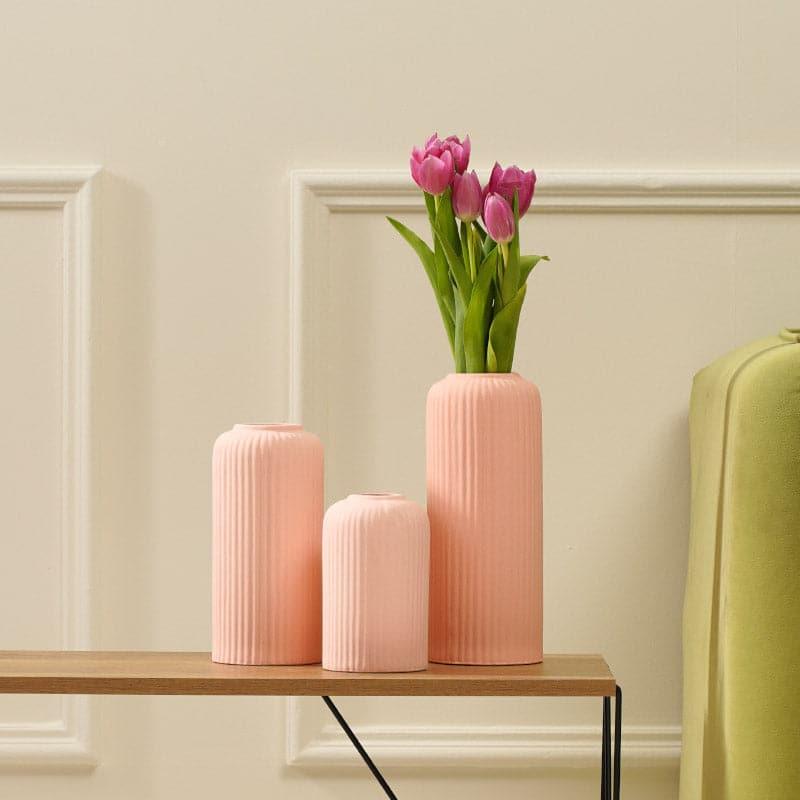 Buy Miso Ribbed Vase (Pink)- Set Of Three Vase from Vaaree