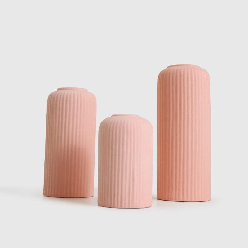 Buy Miso Ribbed Vase (Pink)- Set Of Three Vase from Vaaree