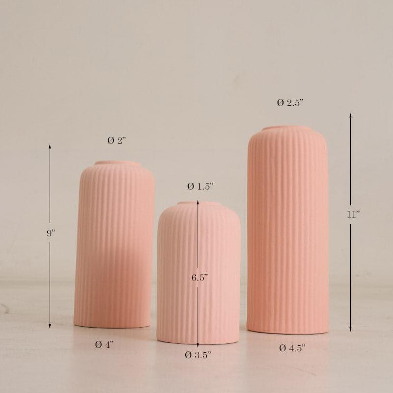 Buy Miso Ribbed Vase (Pink)- Set Of Three Vase from Vaaree