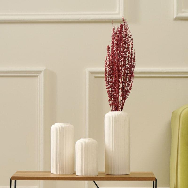 Buy Miso Ribbed Vase (White)- Set Of Three Vase from Vaaree