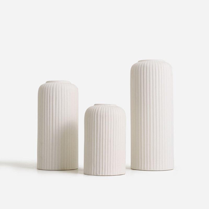 Buy Miso Ribbed Vase (White)- Set Of Three Vase from Vaaree