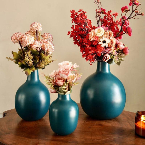 Vase - Ourania Metal Vase (Blue) - Set Of Three