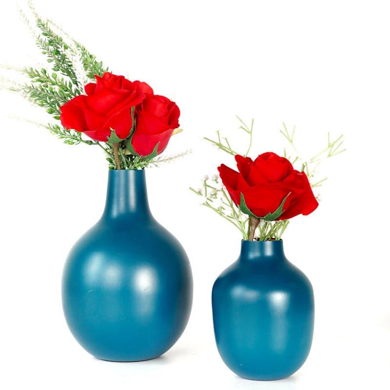 Buy Ourania Metal Vase (Blue) - Set Of Two Vase from Vaaree