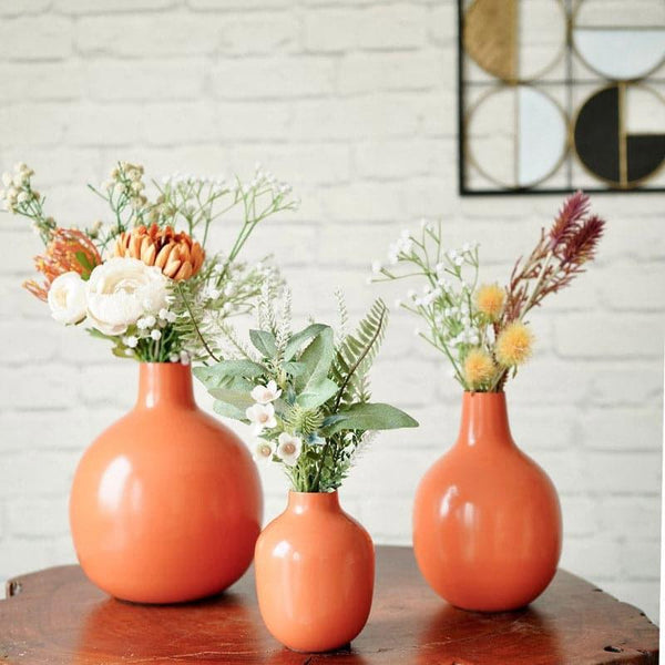 Vase - Ourania Metal Vase (Orange) - Set Of Three