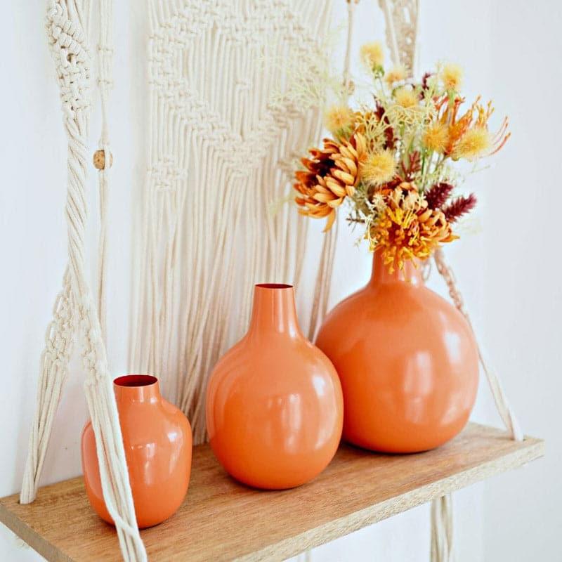 Vase - Ourania Metal Vase (Orange) - Set Of Three