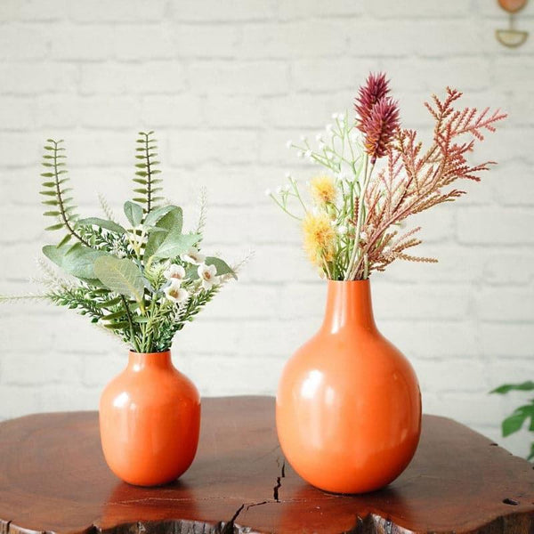 Vase - Ourania Metal Vase (Orange) - Set Of Two