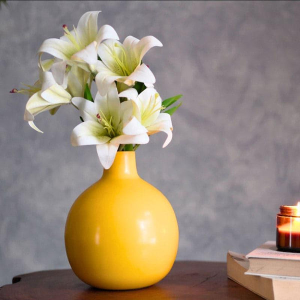 Buy Ourania Metal Vase - Yellow Vase from Vaaree