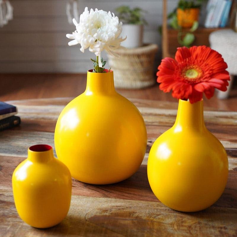 Buy Ourania Metal Vase (Yellow) - Set Of Three Vase from Vaaree