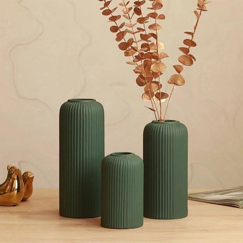 Buy Pasha Ceramic Vase (Dark Green) - Set Of Three Vase from Vaaree