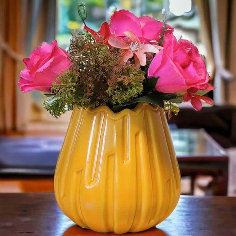 Buy Quirky Pottery Vase - Yellow Vase from Vaaree