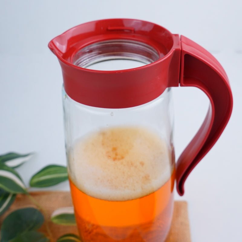 Jug - Domana Oval Transparent Jug With Red Lid - 1600 ML