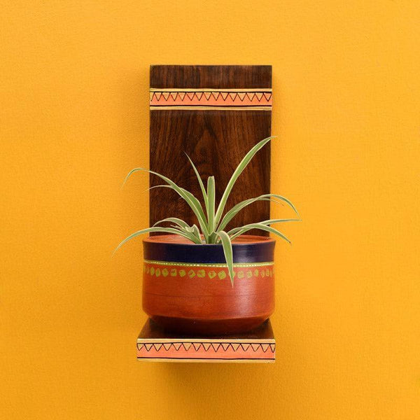 Wall Accents - Asoori Wall Shelf With Earthen Planter - Set Of Two